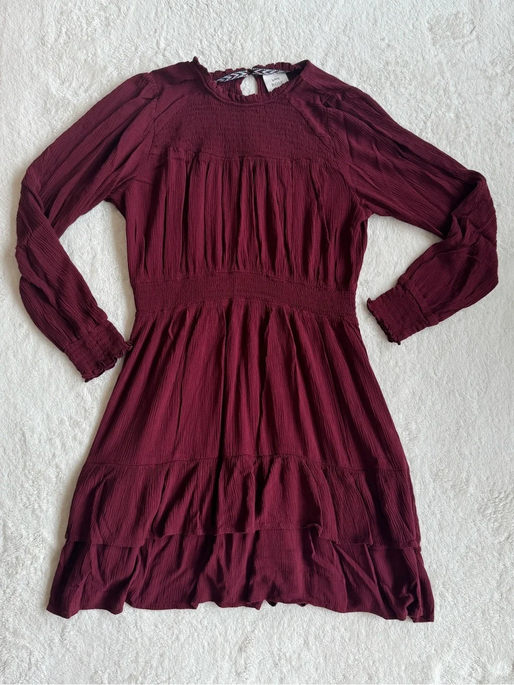 Knox Rose Antique Berry Tiered Smocked Mini Dress — M